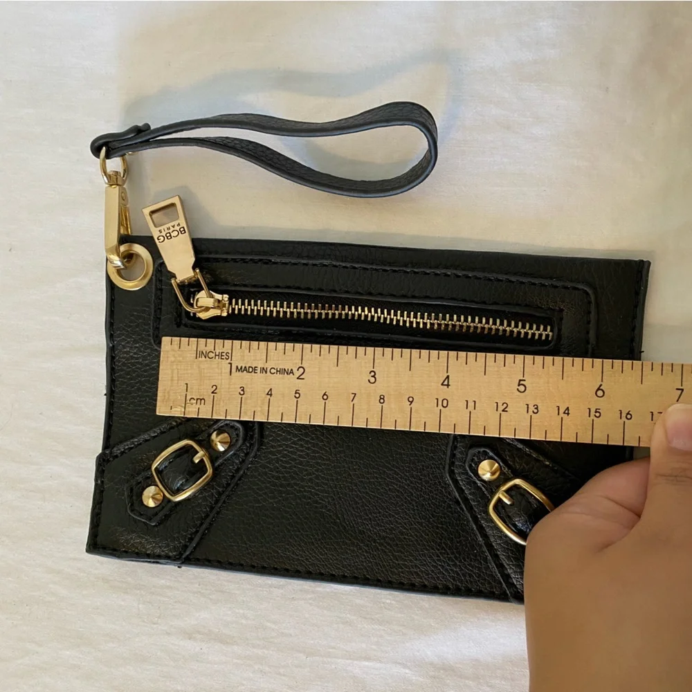 BCBG Black Leather Moto Studded Wristlet Excellent Used Condition